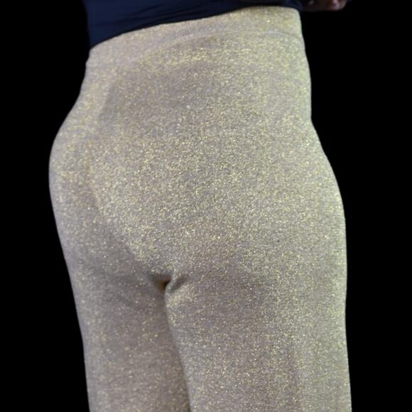 Vintage Cache Pants Gold Metallic Shimmer Straight Palazzo Wide Leg Size Small - Picture 7 of 12